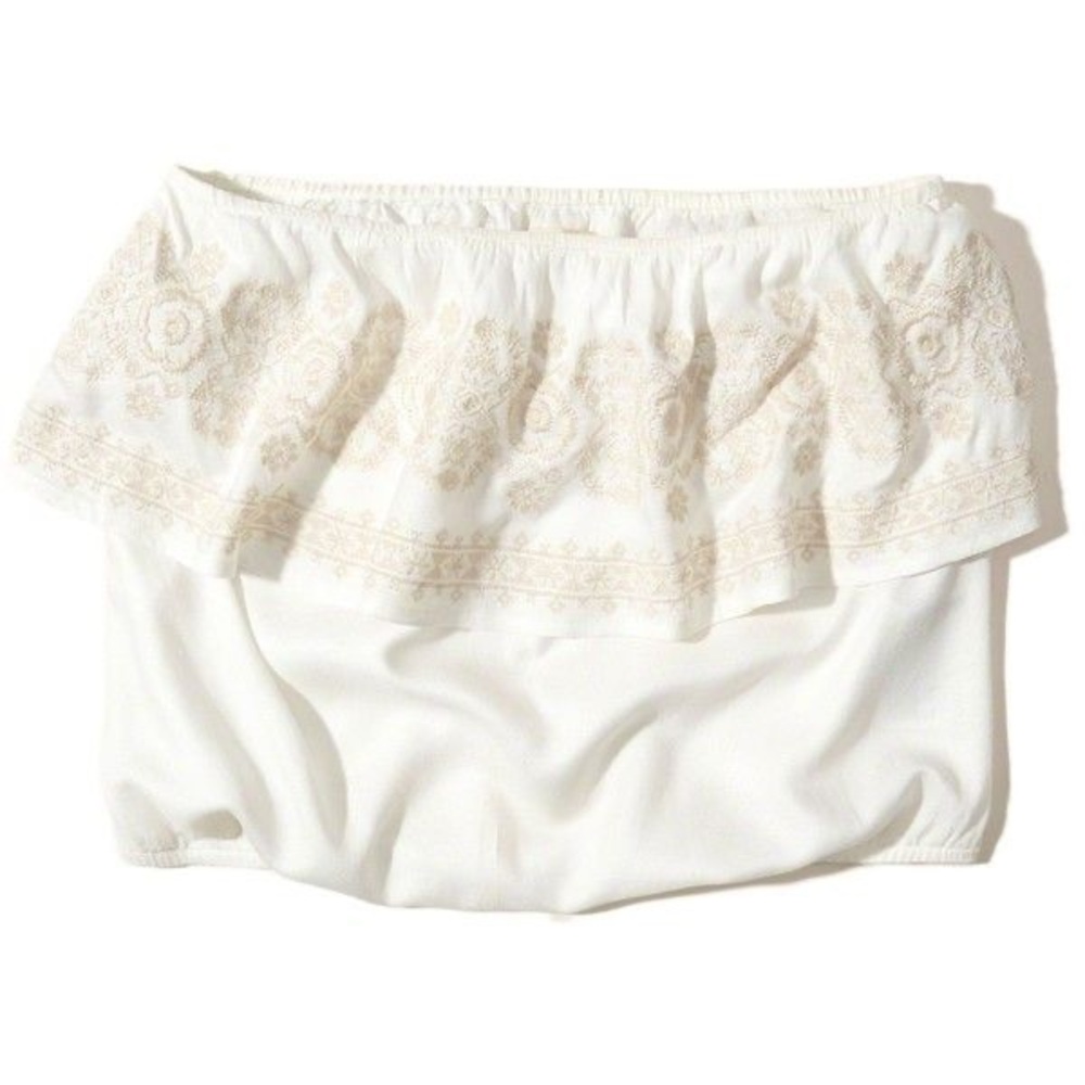 Hollister Cream Embroidered Ruffle Tube Top